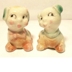 Vintage Multi Colored Dog Boy and Girl Salt & Pepper Shakers - Japan